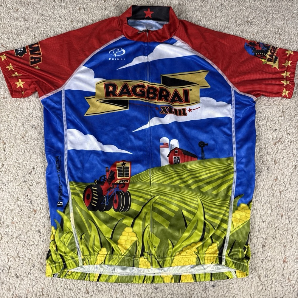 Primal Ragbrai XLIII Iowa Cycling Jersey Mens Medium Full Zip Pockets